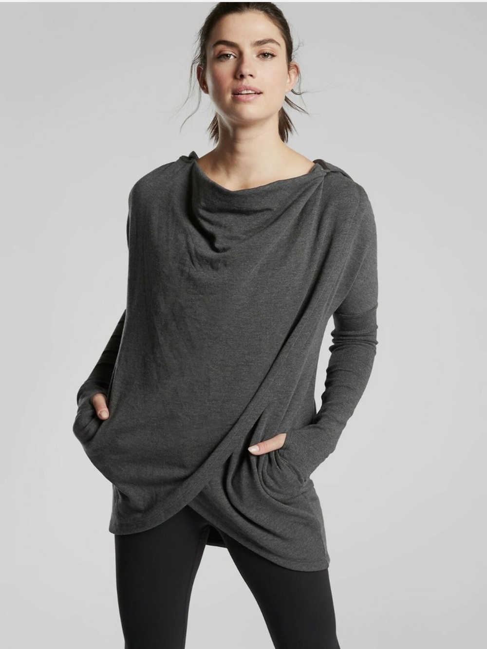 Athleta Purana Wrap Sweatshirt, Charcoal Grey Heather